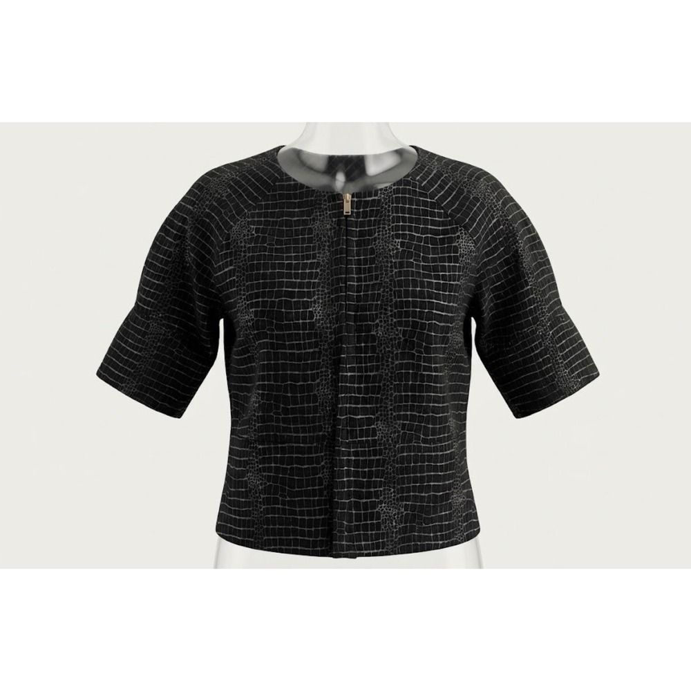 VTG 90s Black Genuine Leather Croc Embossed Jacket Sz 12 boxy cyber minimalist